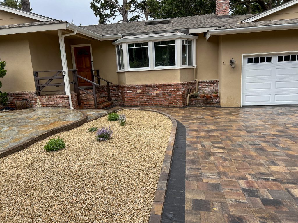 Monterey County landscape design with paver patio and front yard transformation